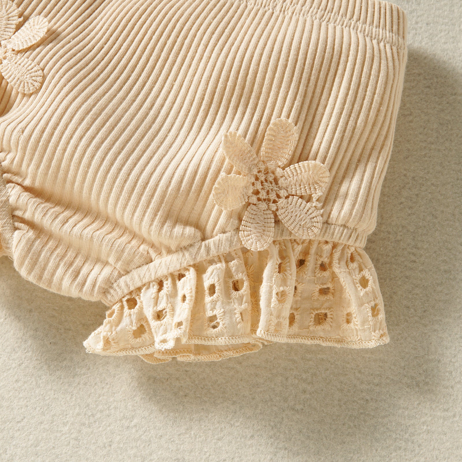 Cotton Mesh High Temperature Dyed Apricot Lace Hanging Doll Shirt Ten Shorts Baby Girl Infant Fashion Two-piece Suit